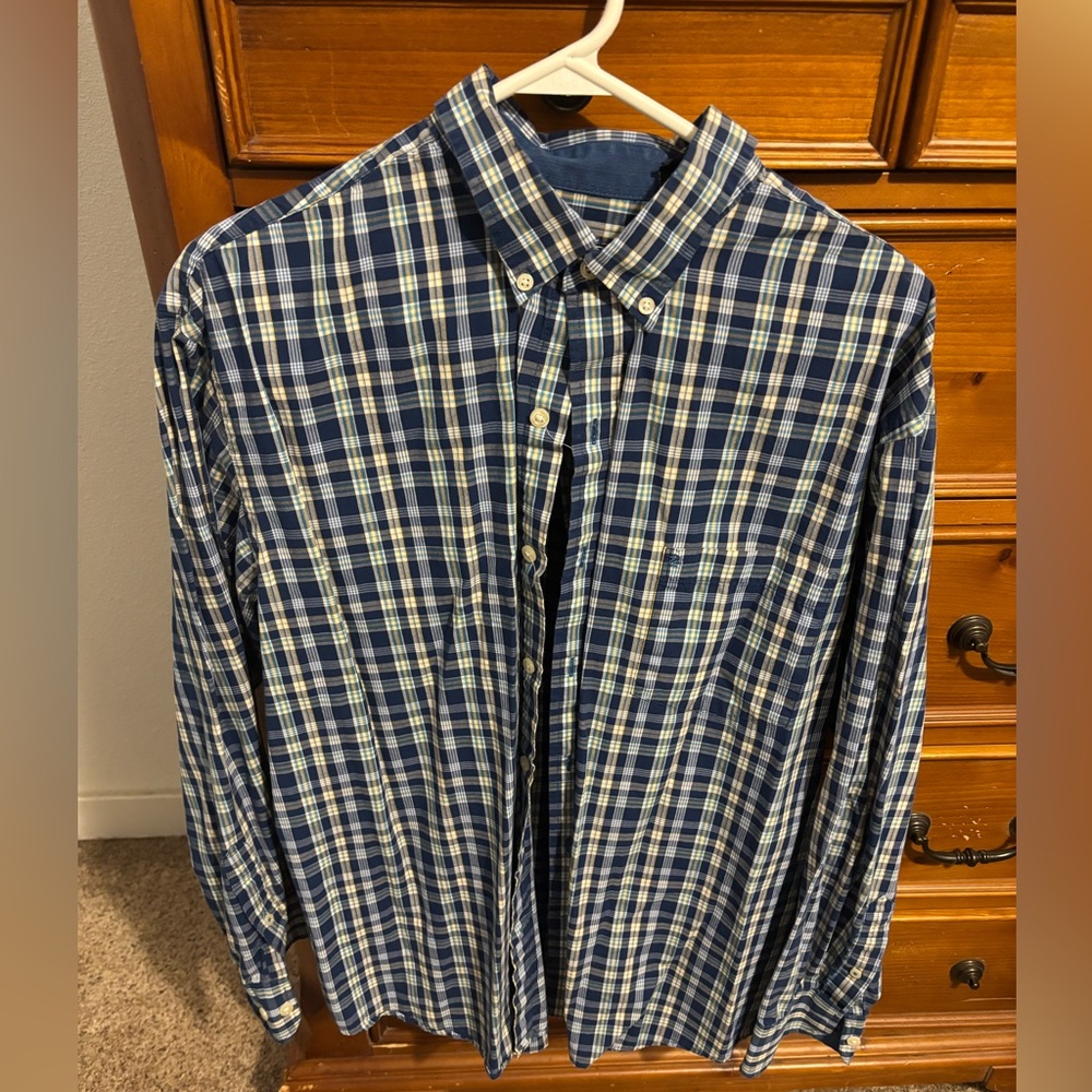 Izod Navy and Cream Plaid Button Down Shirt